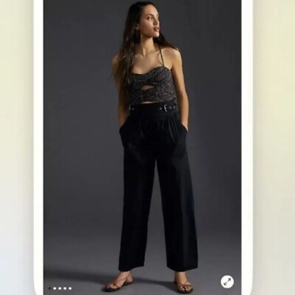Llani x Anthropologie Belted Wide Leg Pants in Black NEW Size XL